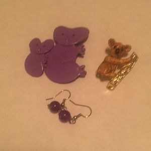 🤑 5/$20 Two koala bear pins and one pair of purple earrings 💜 show your style